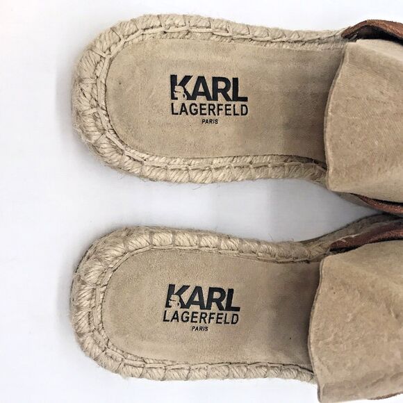 Karl Lagerfeld Euler Slides Women's size 8 Brown Suede Flat Espadrille Sandals - Picture 7 of 11
